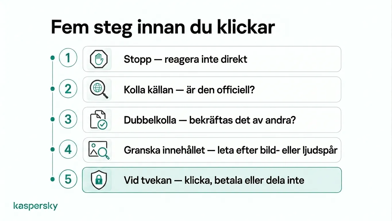 Femstegschecklista för att verifiera misstänkt innehåll innan du klickar