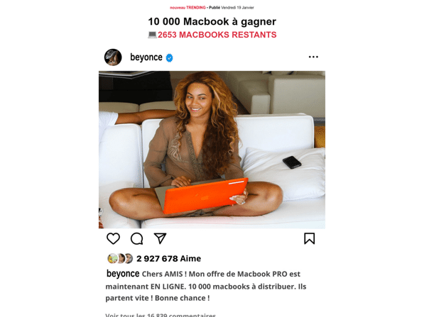 Examples of fake celebrities’ social media posts