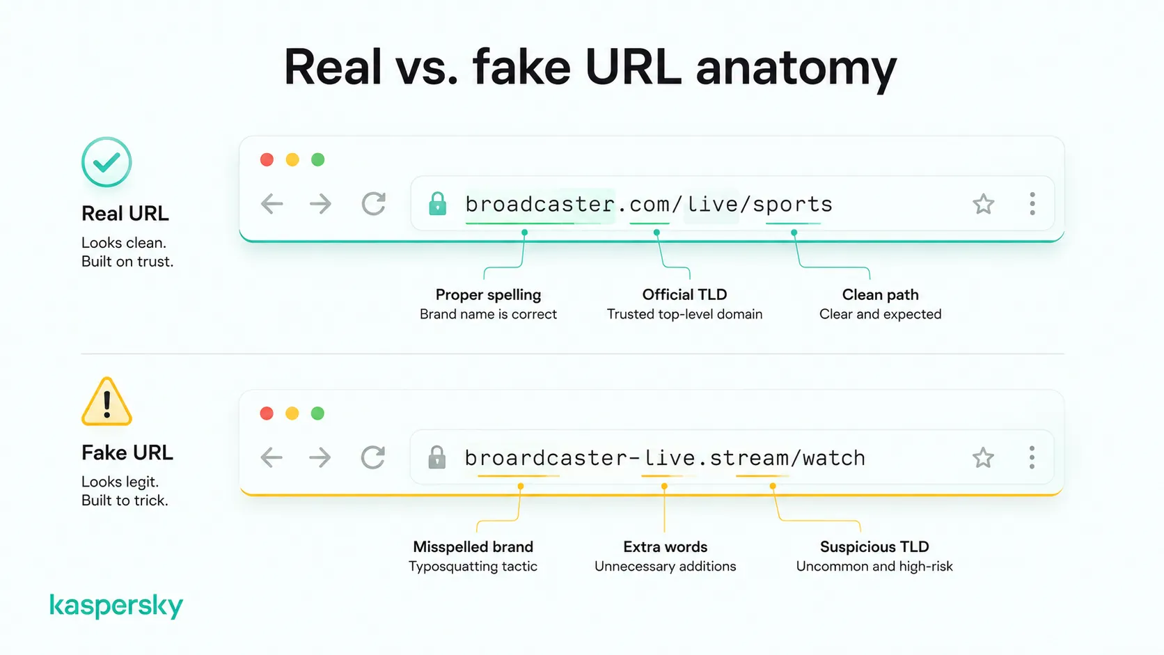 Comparison of a legitimate and fake World Cup streaming URL.