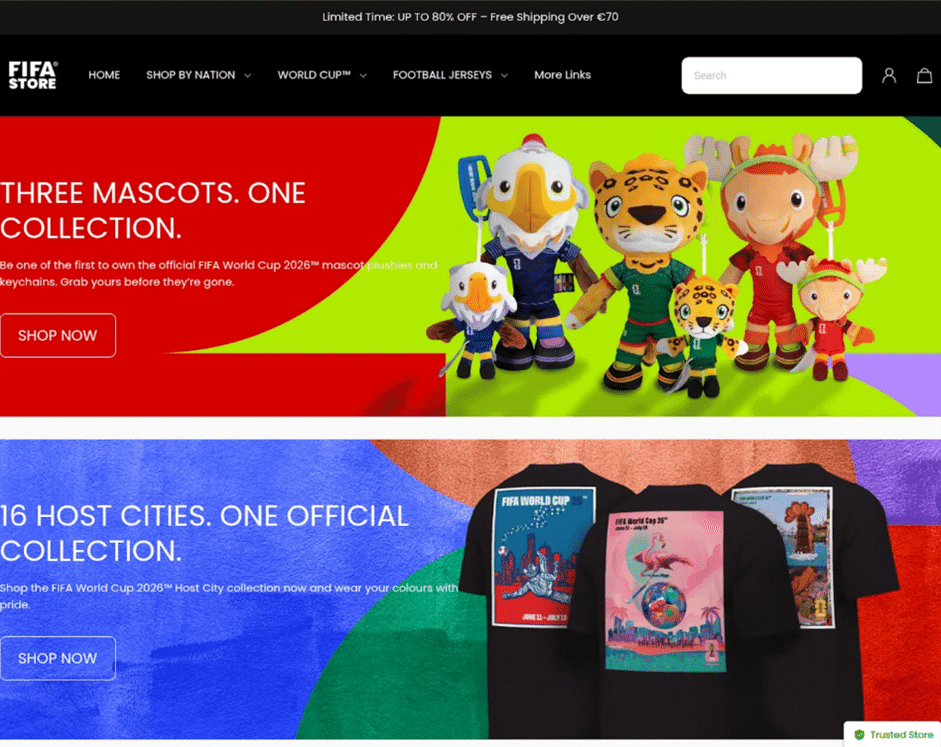 An example of a fake website prompting users to buy FIFA 2026 merch