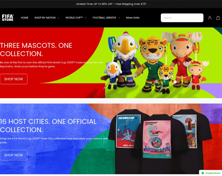 An example of a fake website prompting users to buy FIFA 2026 merch