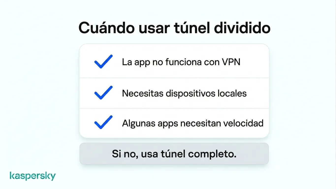 Cuándo utilizar el túnel dividido de una VPN en lugar del túnel completo