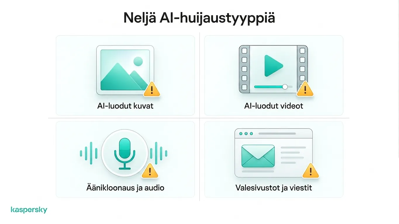 Neljä yleistä AI-feikkiä: kuvat, videot, äänen kloonaus ja feikkisivustot