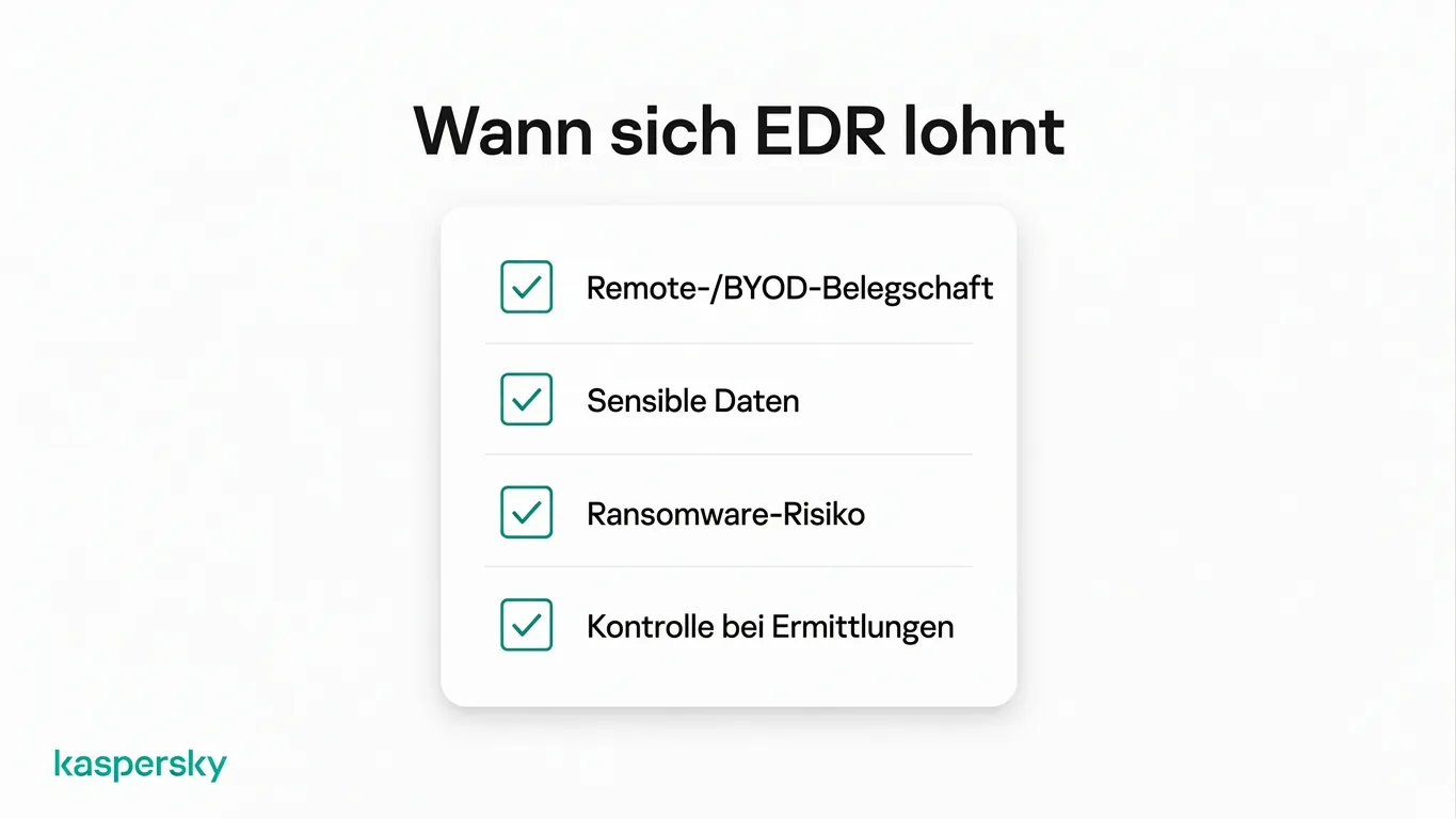 Wann EDR für kleine Unternehmen sinnvoll sein kann — zum Beispiel bei Fernarbeit, sensiblen Daten und Ransomware‑Risiko
