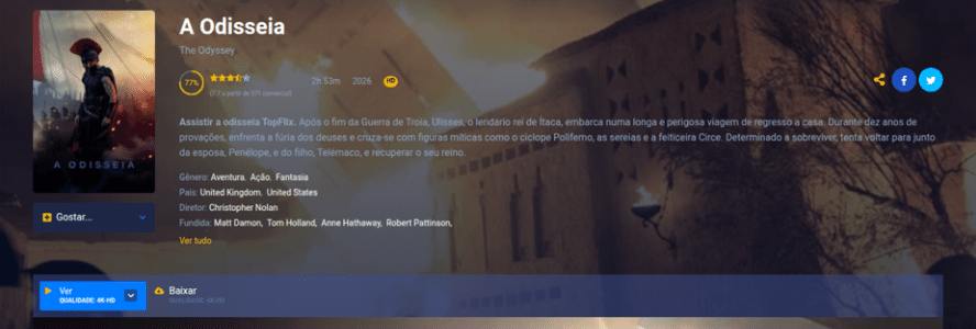 Um exemplo de site e o falso player em portugu&ecirc;s