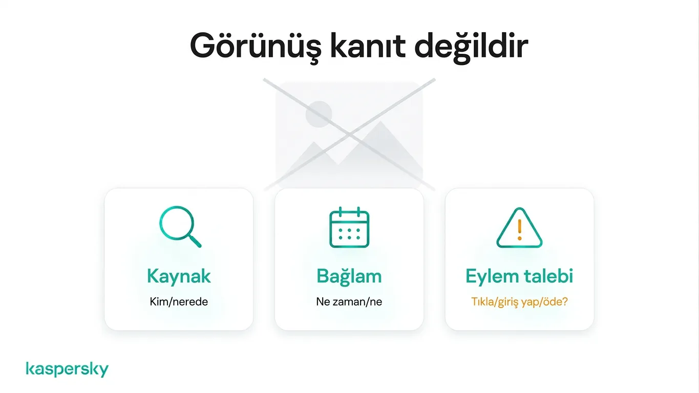 Şüpheli çevrimiçi içeriğe yönelik üç kontrol: kaynağı, bağlamı ve istenen eylemi doğrulayın