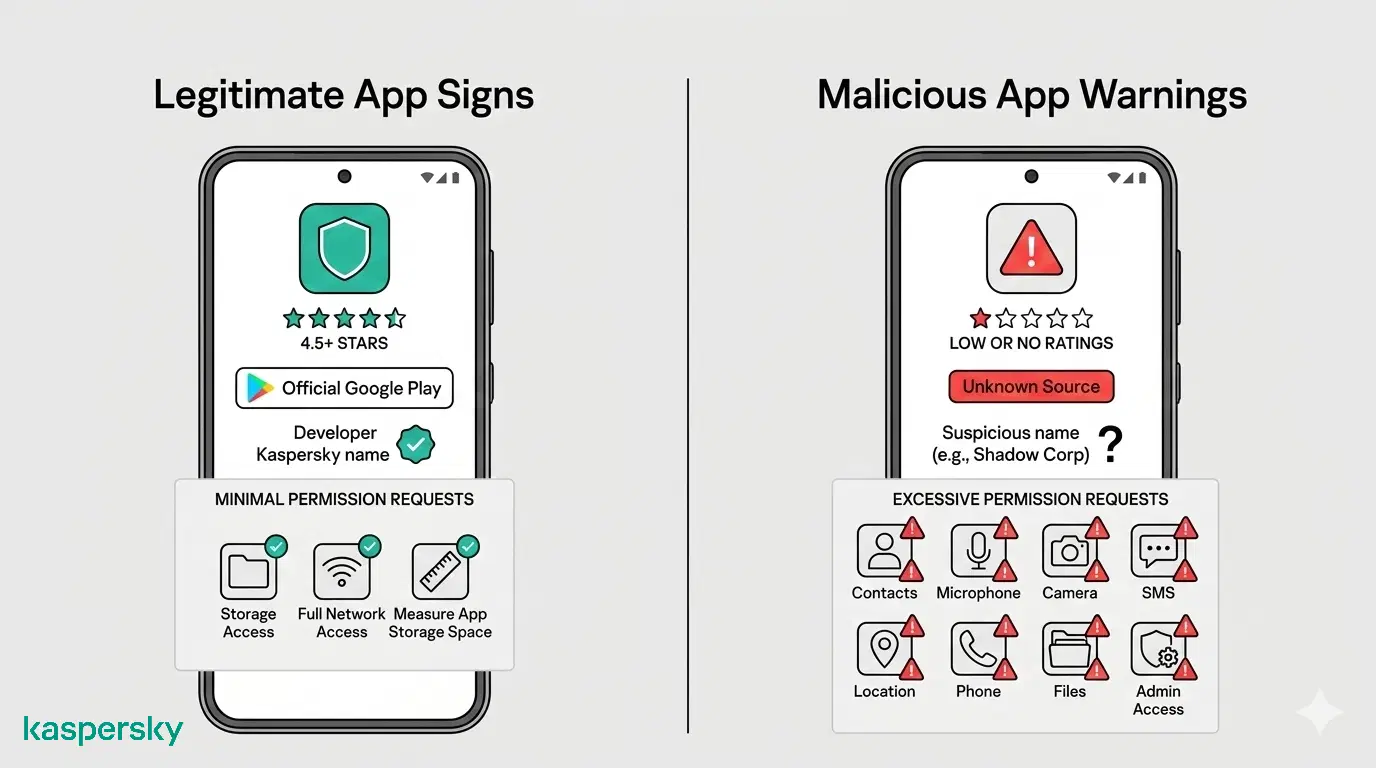 Infografik: Vergleich sichere vs. schädliche App