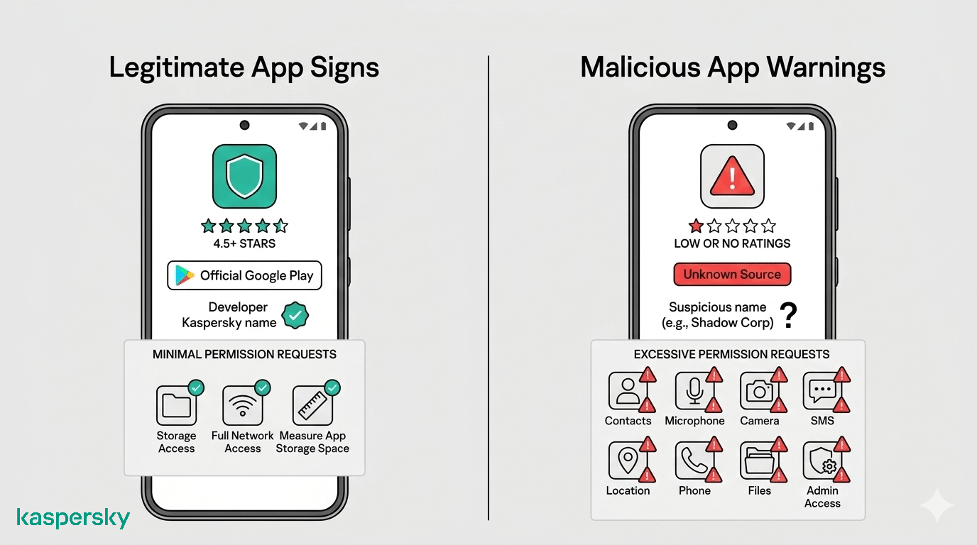 Safe vs malicious app comparison infographics