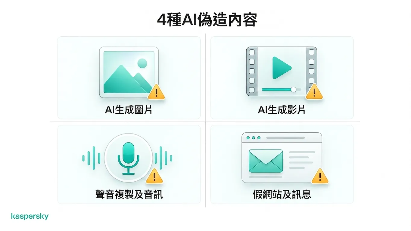 四種常見的 AI 偽造:圖片、影片、聲音克隆與假網站