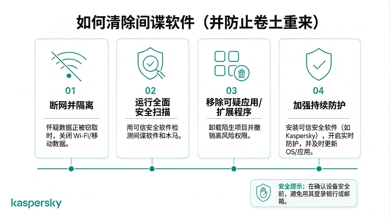 移除间谍软件并防止未来感染的四步流程