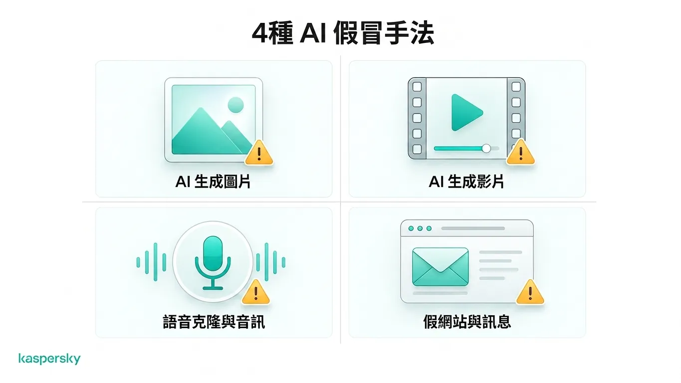 四種常見的 AI 假冒:圖片、影片、聲音克隆與假網站