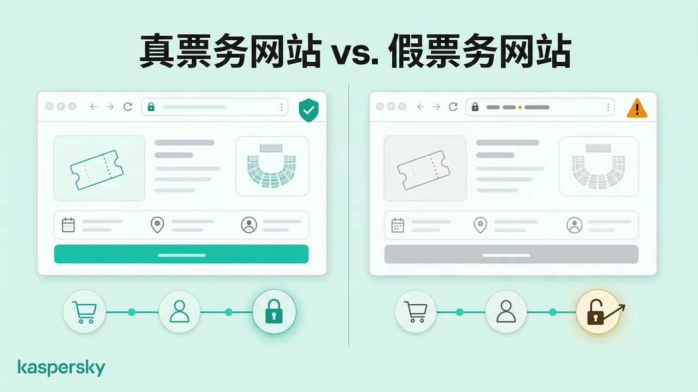 真实网站与仿冒 FIFA 世界杯门票网站的对比示意图
