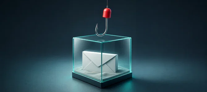 Phishing hook above an email in a secure sandbox for phishing simulation