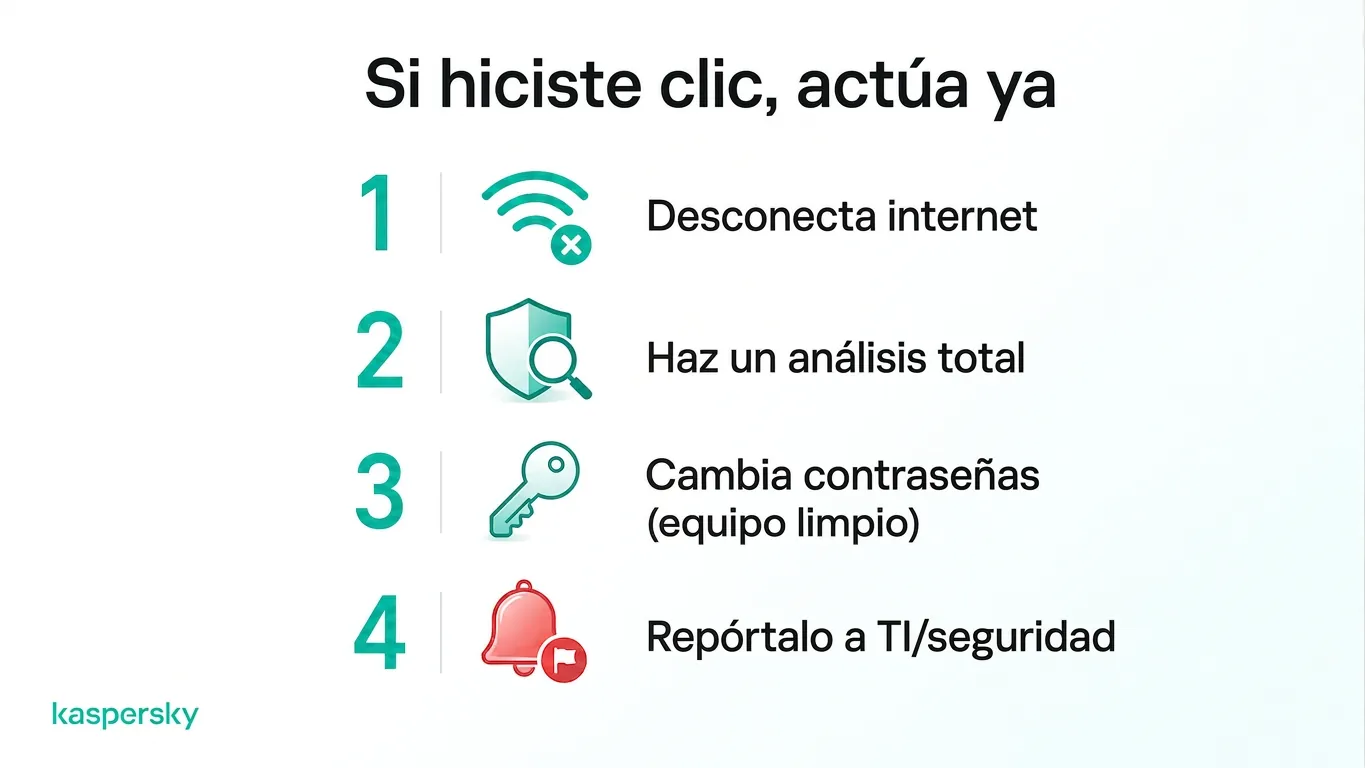 Pasos a seguir después de hacer clic en un enlace sospechoso, desde desconectarse hasta reportar el incidente