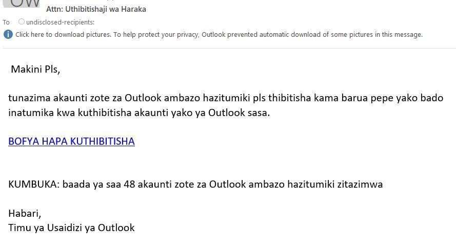 Example of phishing letter in Swahili_2