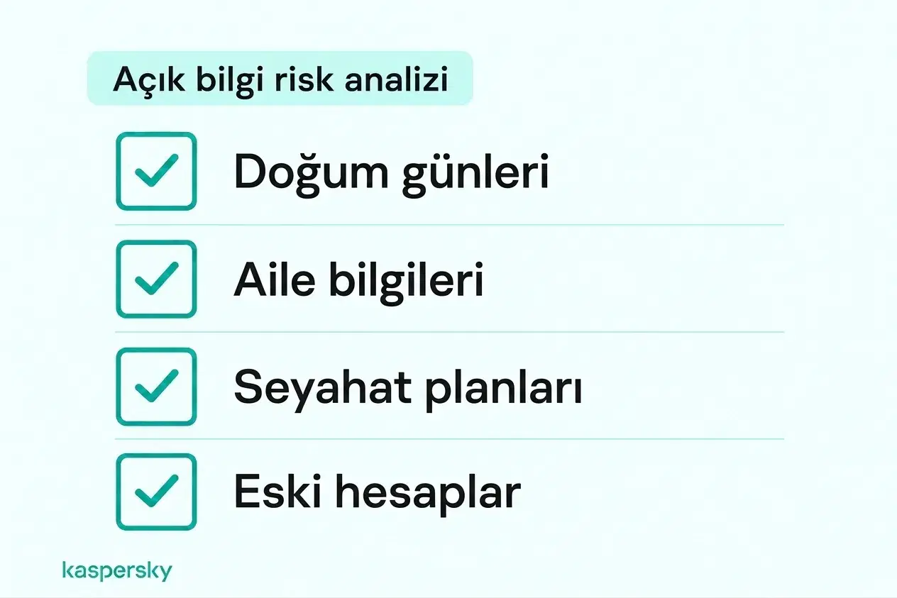 Gizlilik kontrol listesi: kamuya açık paylaşılan doğum günleri, aile bilgileri, seyahat planları ve kullanılmayan hesapların gözden geçirilmesi için yönergeler