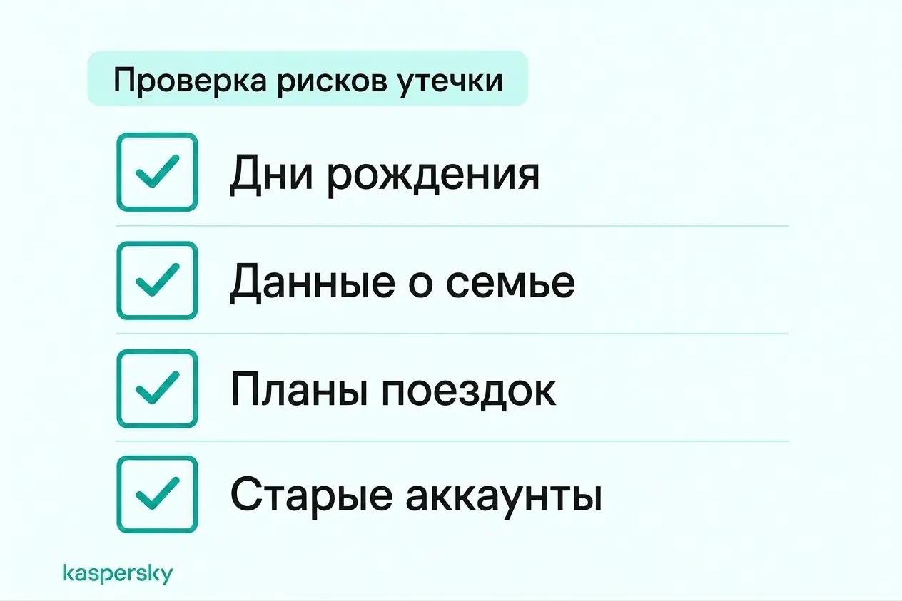 Чек‑лист приватности: проверьте публично доступные даты рождения, сведения о семье, планы поездок и неиспользуемые аккаунты