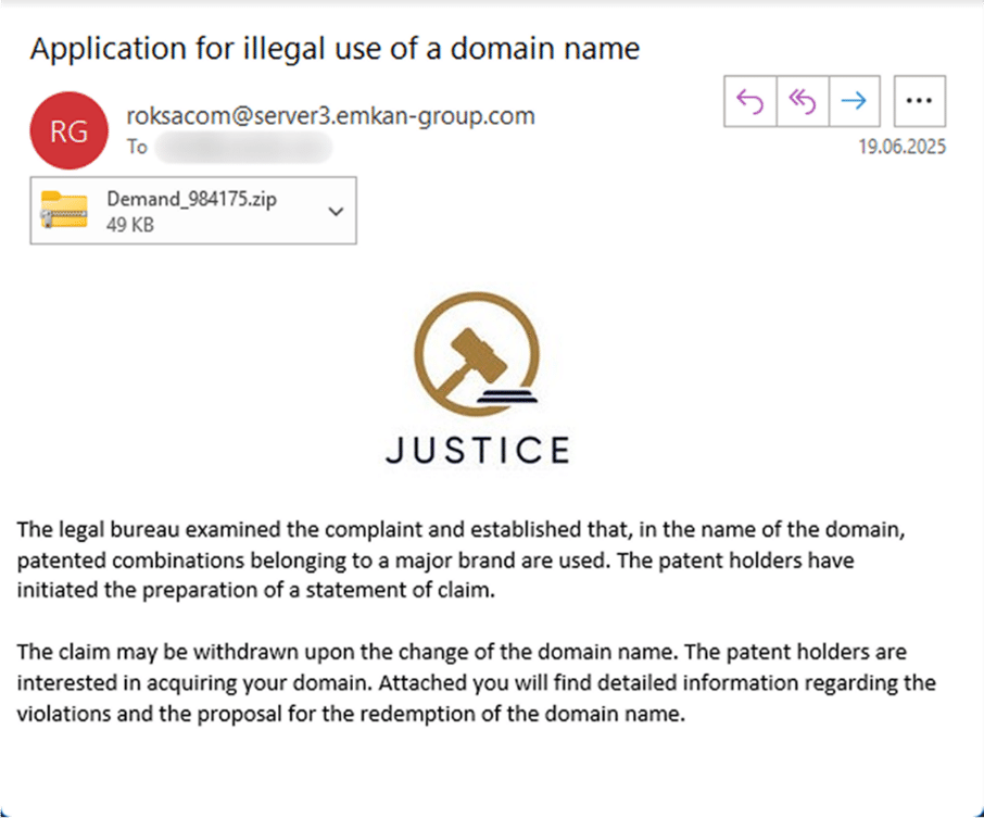 An example of the malicious email