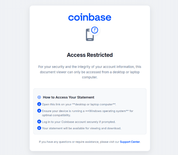 The alleged Coinbase account statement