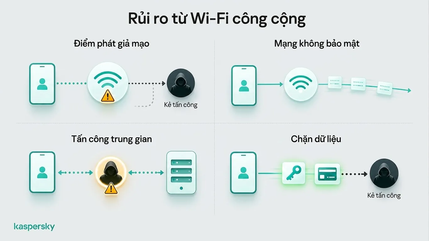 Các rủi ro bảo mật Wi‑Fi công cộng phổ biến khi phát trực tuyến FIFA World Cup