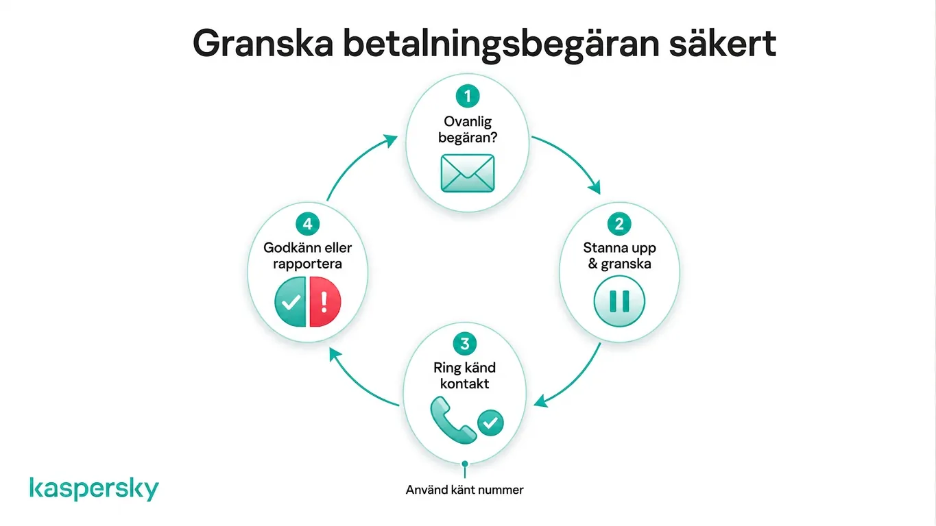 Fyrastegsprocess för säker verifiering av ovanliga betalningsbegäranden