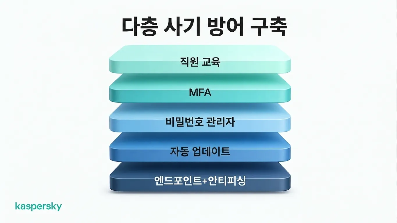 직원 교육, MFA, 및 피싱 방지 보안 등 기업 사기 방어의 여러 층