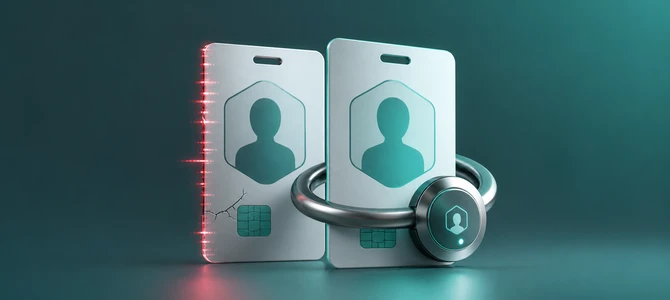 Business identity cards protected by a padlock against scams and account theft