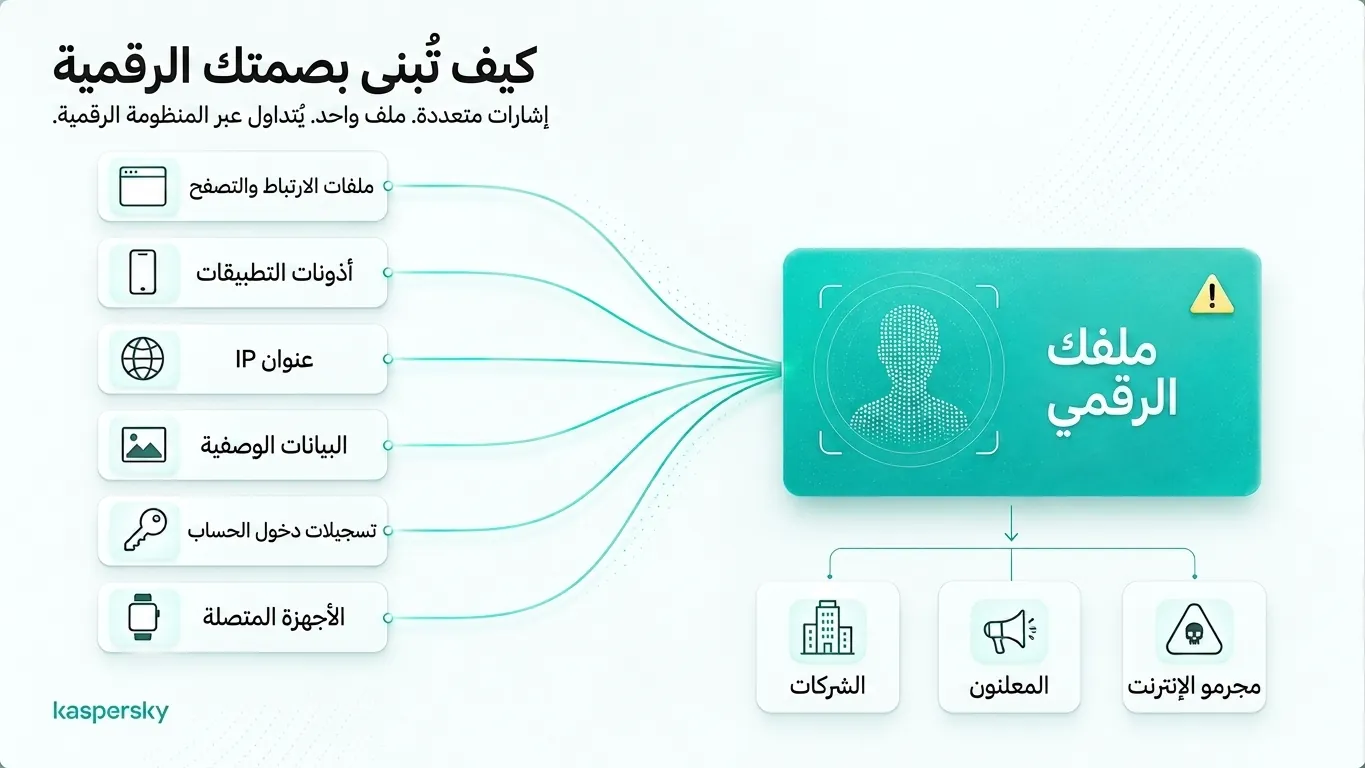 Digital profile built from browsing data, app permissions, IP addresses, metadata, and connected devices