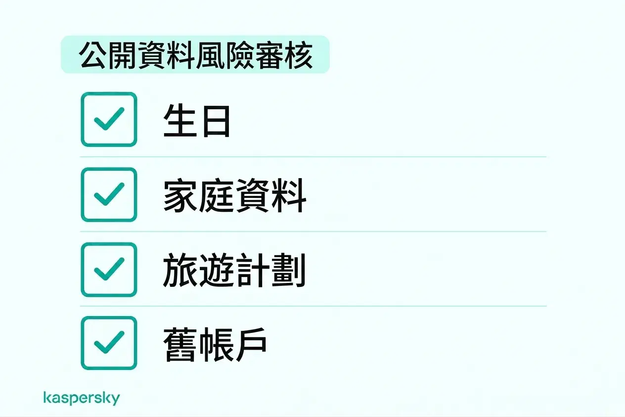 私隱檢查清單:檢視公開的生日、家庭資料、旅遊計劃與不再使用的帳戶