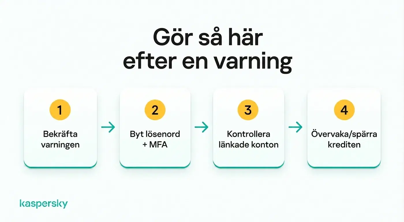 Fyra steg att ta efter en avisering om id‑kapning, från att verifiera till att kontrollera din kredit
