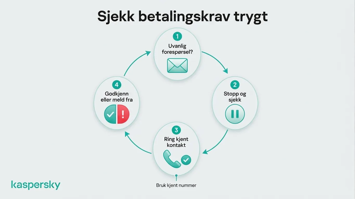 Firetrinns prosess for sikker verifisering av uvanlige betalingsforespørsler
