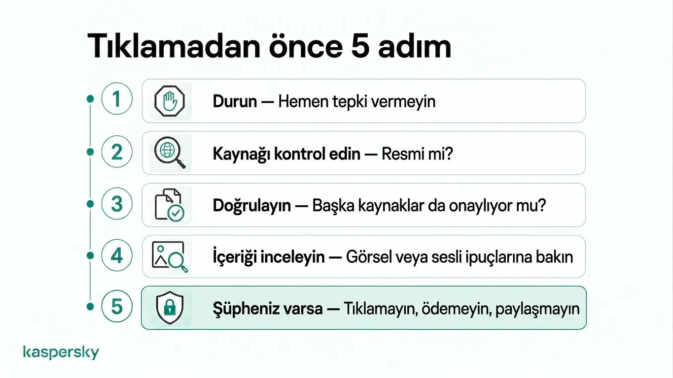 Şüpheli içeriği tıklamadan önce doğrulamak için beş adımlık kontrol listesi