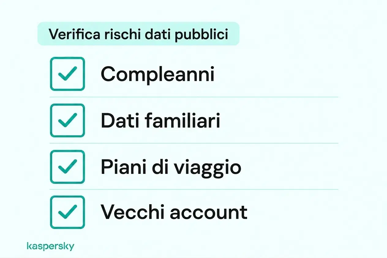Checklist privacy per rivedere compleanni pubblici, dettagli familiari, piani di viaggio e account inutilizzati