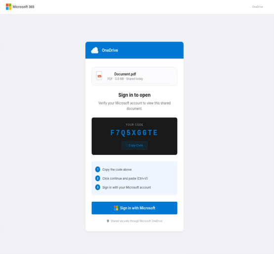 Example of a phishing page asking to enter the code