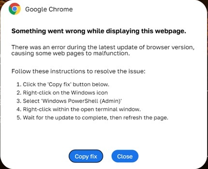 A fake message mimicking Google Chrome