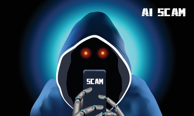 Illustration of an AI-powered phishing scam impersonating users online