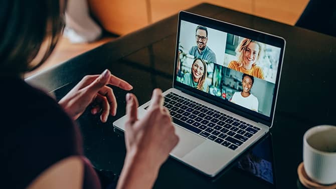 Girl in front of a computer on a video call