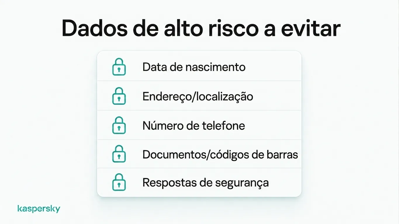 Cinco detalhes de alto risco a evitar compartilhar online, incluindo data de nascimento, localização, número de telefone, documentos de identificação e respostas de segurança