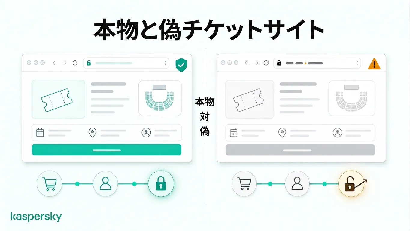 本物サイトと偽サイトの比較(FIFAワールドカップのチケットサイト)