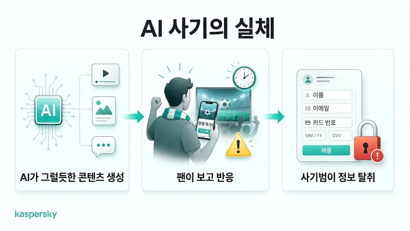 다이어그램: AI 기반 월드컵 사기가 팬을 속여 개인 정보를 공유하도록 유도하는 방식