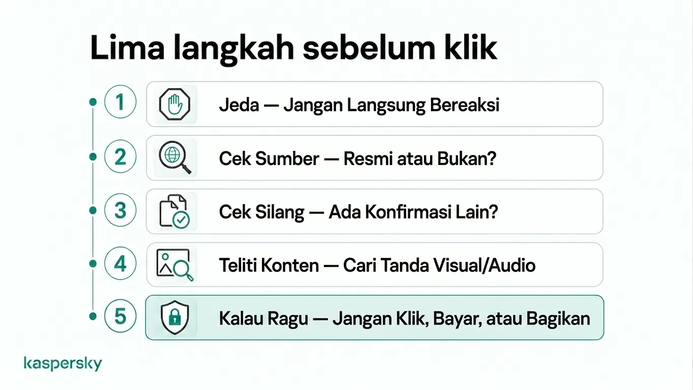 Daftar periksa lima langkah untuk memverifikasi konten mencurigakan sebelum mengklik