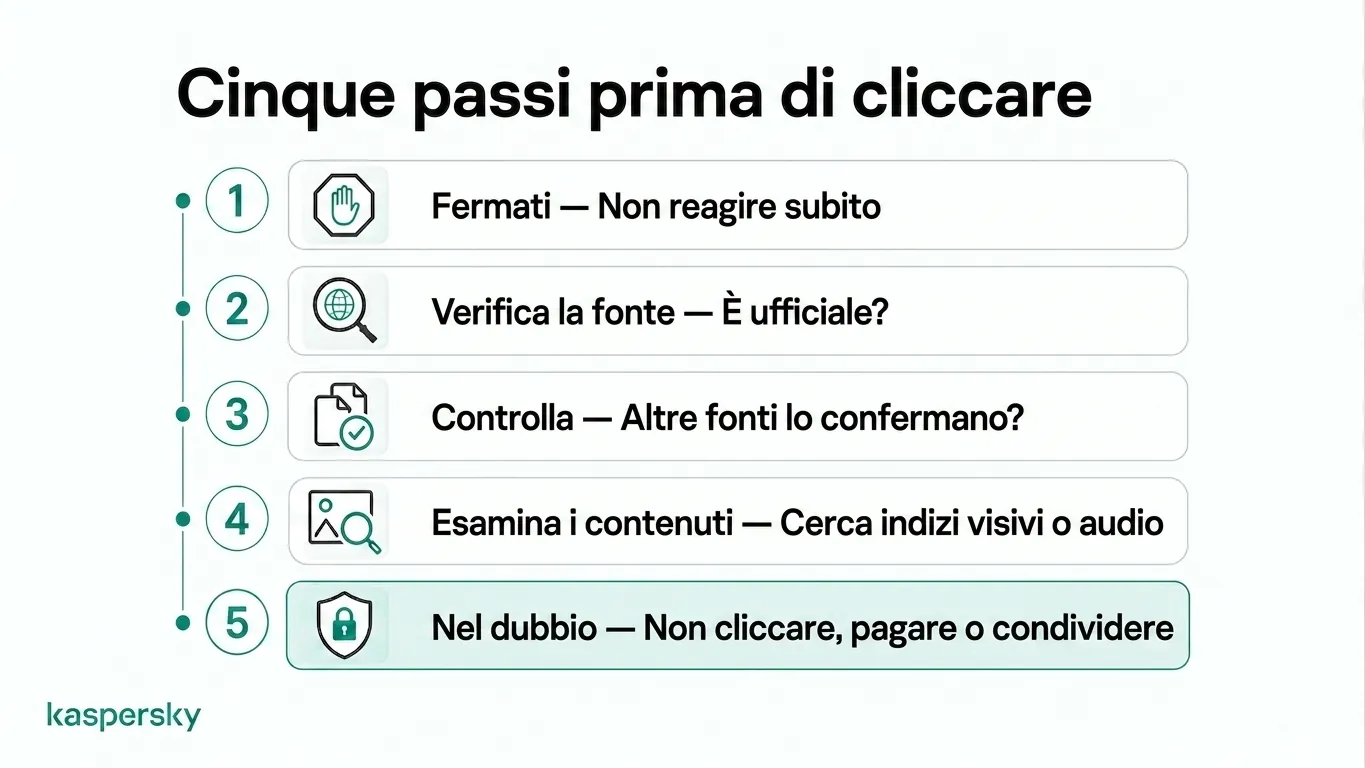 Checklist in cinque punti per verificare contenuti sospetti prima di cliccare