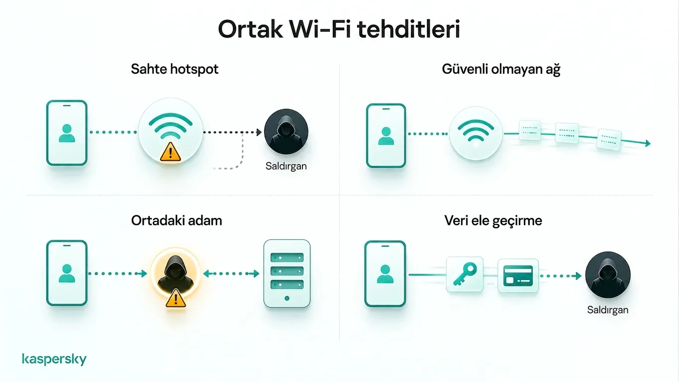 Akış sırasında halka açık Wi‑Fi kullanmanın yaygın güvenlik riskleri
