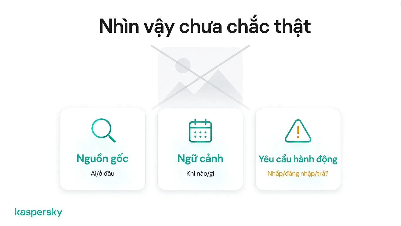 Ba bước kiểm tra nội dung trực tuyến đáng ngờ: kiểm chứng nguồn, bối cảnh và hành động được yêu cầu