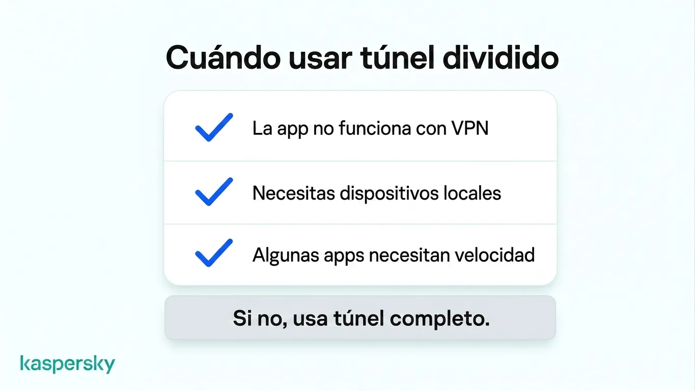 Cuándo usar el túnel dividido de una VPN en lugar del túnel completo