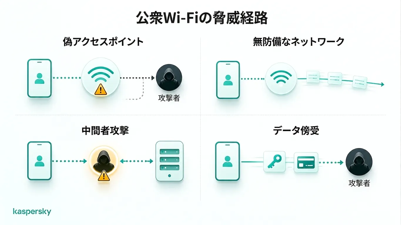 配信中に公衆Wi‑Fiで注意すべき一般的なセキュリティリスク