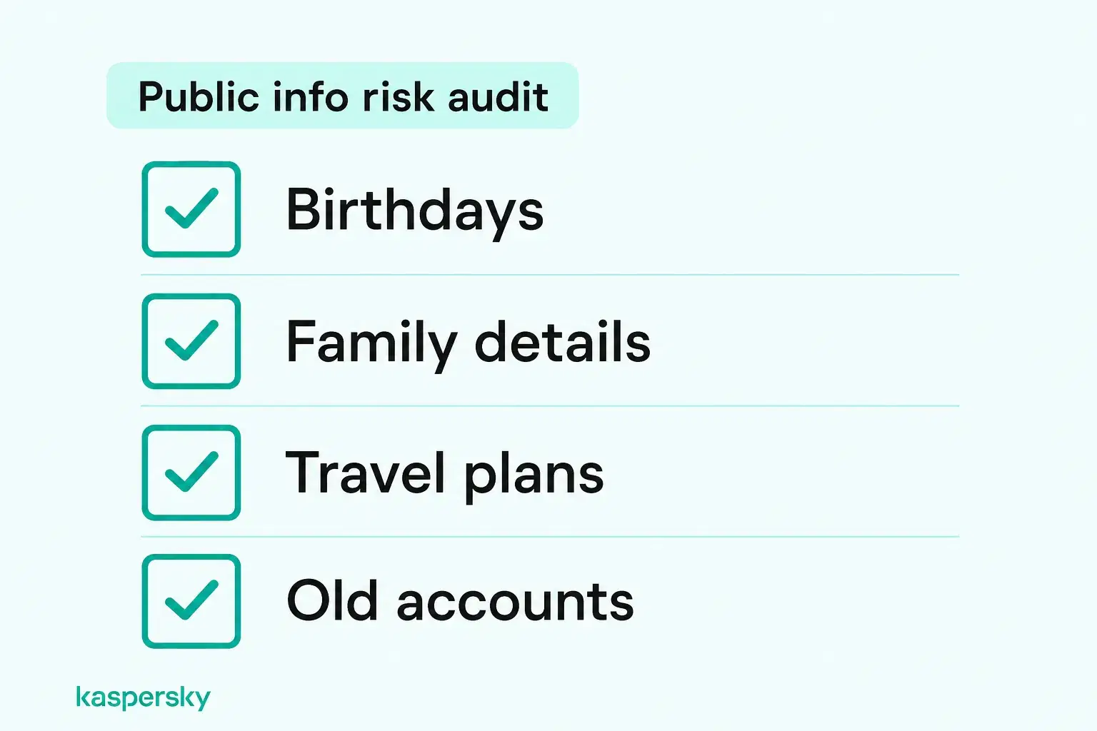 Privacy checklist for reviewing publicly shared birthdays, family details, travel plans, and unused accounts
