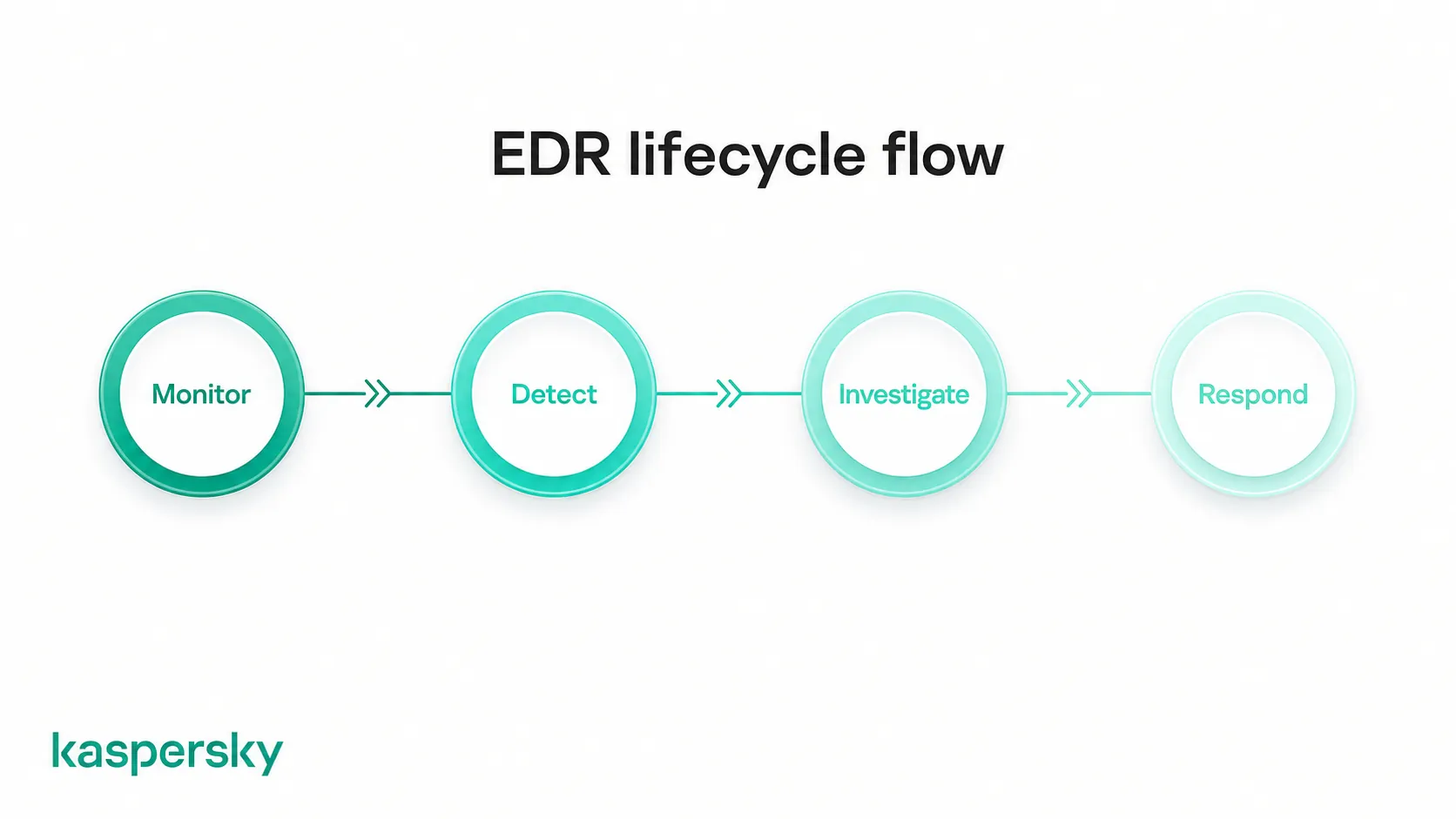 EDR lifecycle showing the monitor, detect, investigate, and respond process