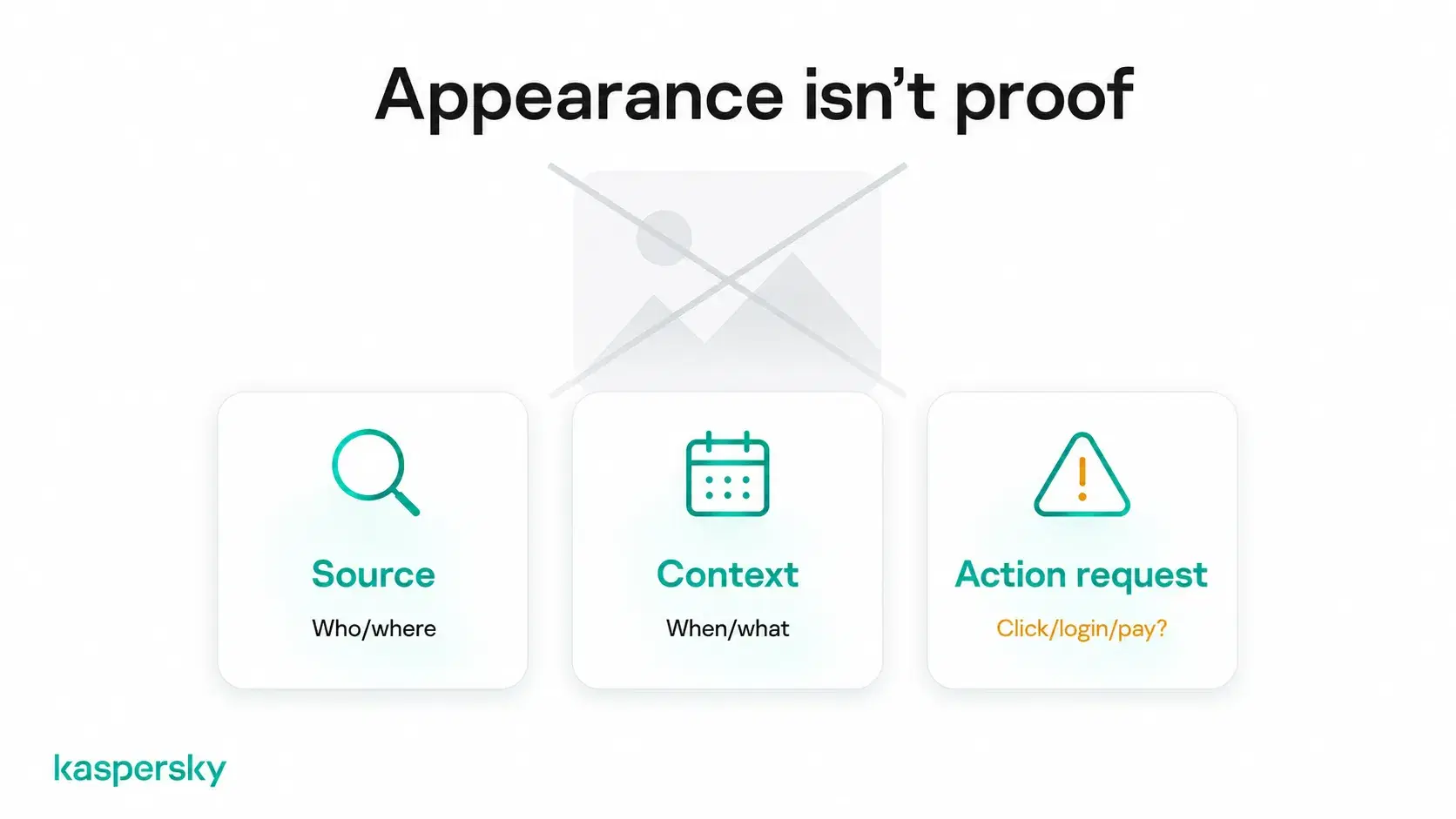 Three checks for suspicious online content: verify the source, context, and any requested action