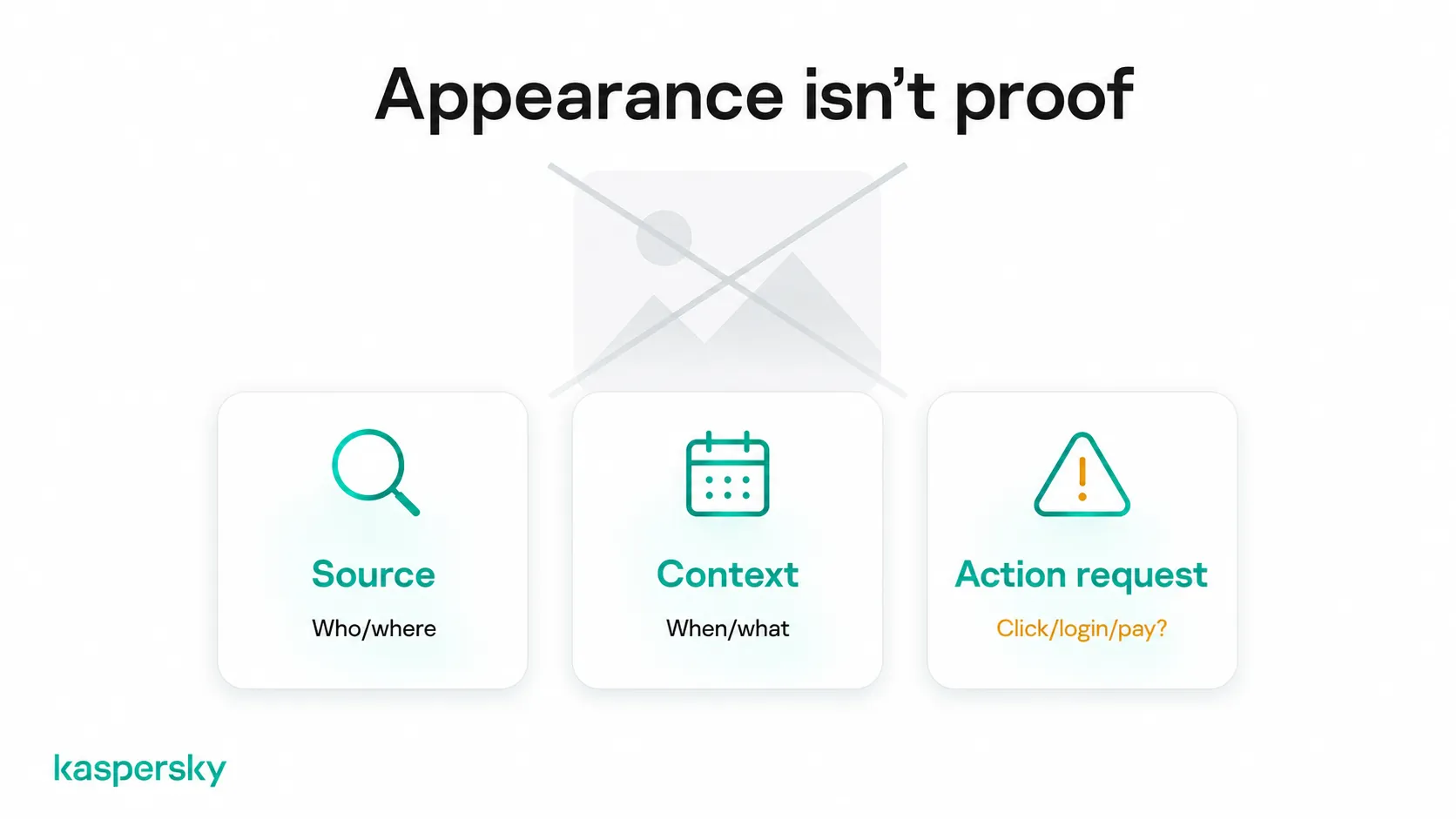 Three checks for suspicious online content: verify the source, context, and any requested action